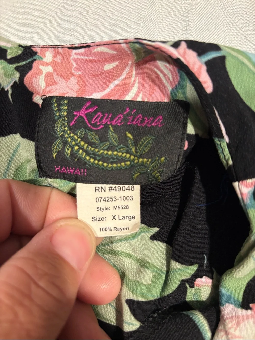 Kaua’iana Hawaiian Floral Rayon Dress XL Black Tropical Vacation M5528